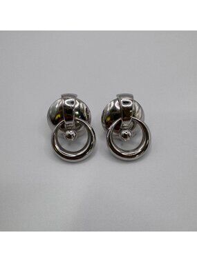 Coro Silver Tone Door Knocker Earrings Modernist MCM Screw Back Statement